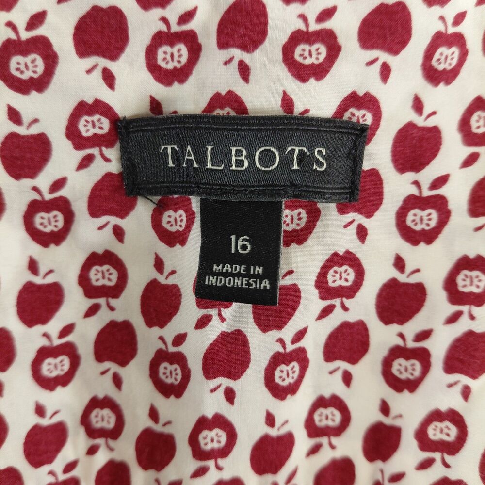 Talbots Apple Print Rolled LS Sleeve Button Down Blouse Red Size 16 - Picture 7 of 10